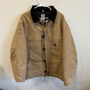 Carhartt Men's XL Tan Winter Jacket Coat Heavy Quilted Lined Full Zip EUC Read